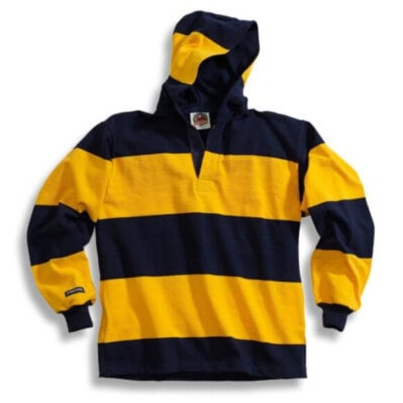 Barbarian Yellow / Blue Striped Hooded Rugby Jersey - XS, unisex fits oversized! - Picture 1 of 13